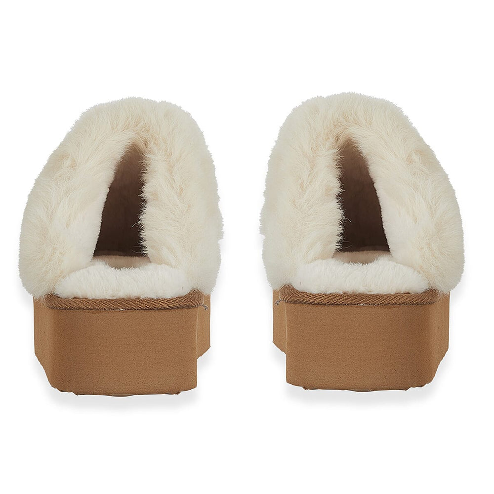 Jo - Joe Ladies Warm Fleece Lined Mules (Size 7) - Cognac