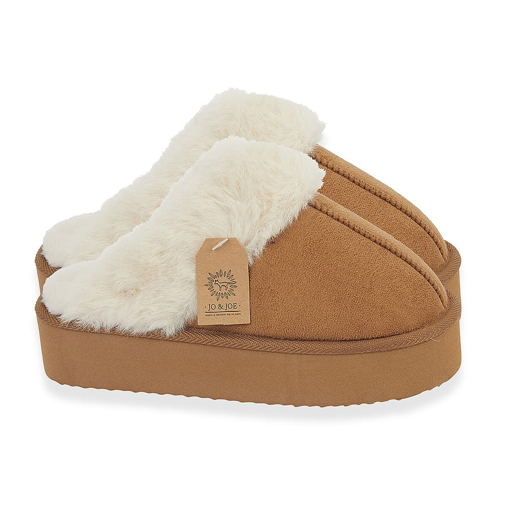 Jo - Joe Ladies Warm Fleece Lined Mules (Size 8) - Cognac