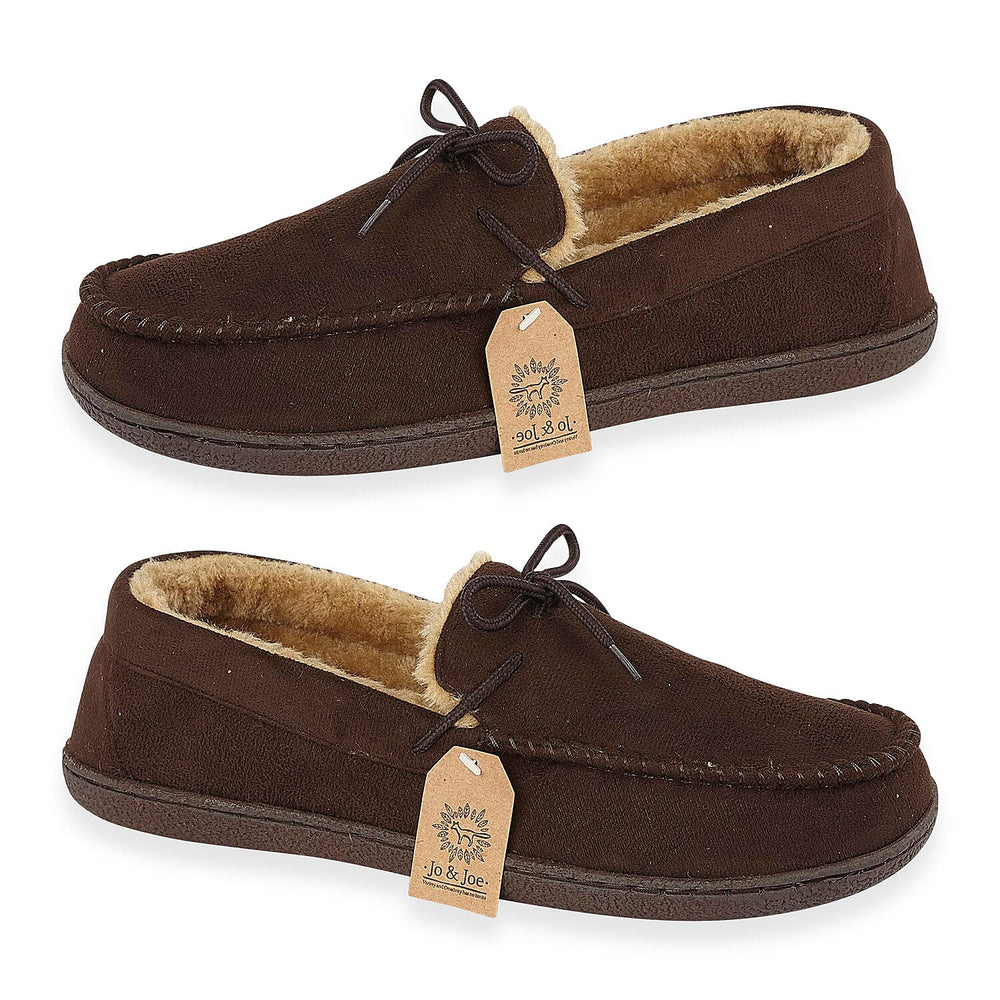 Jo - Joe Malcolm Mens Moccasins Faux-Fur Warm Soft Indoor Slip On Slippers (Size 10) - Brown