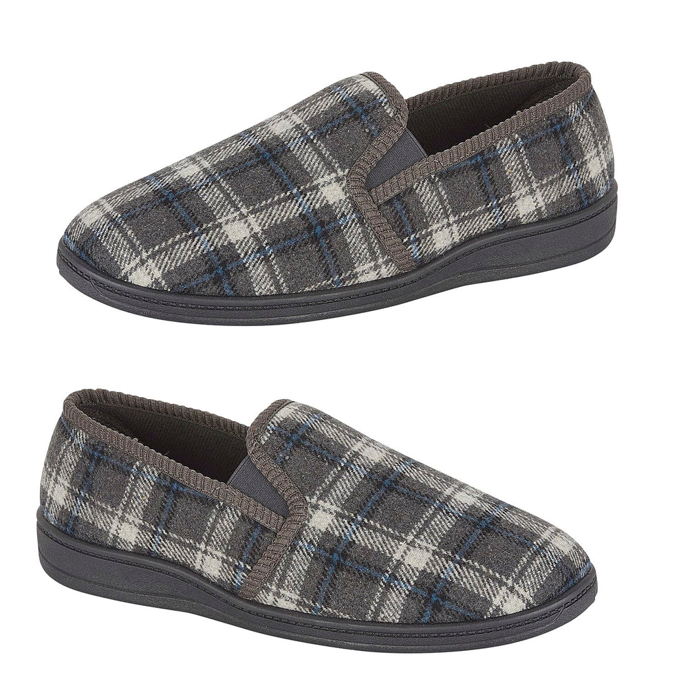 Jo-Joe Carl Mens Checked Slip-On Slippers (Size 10) - Grey