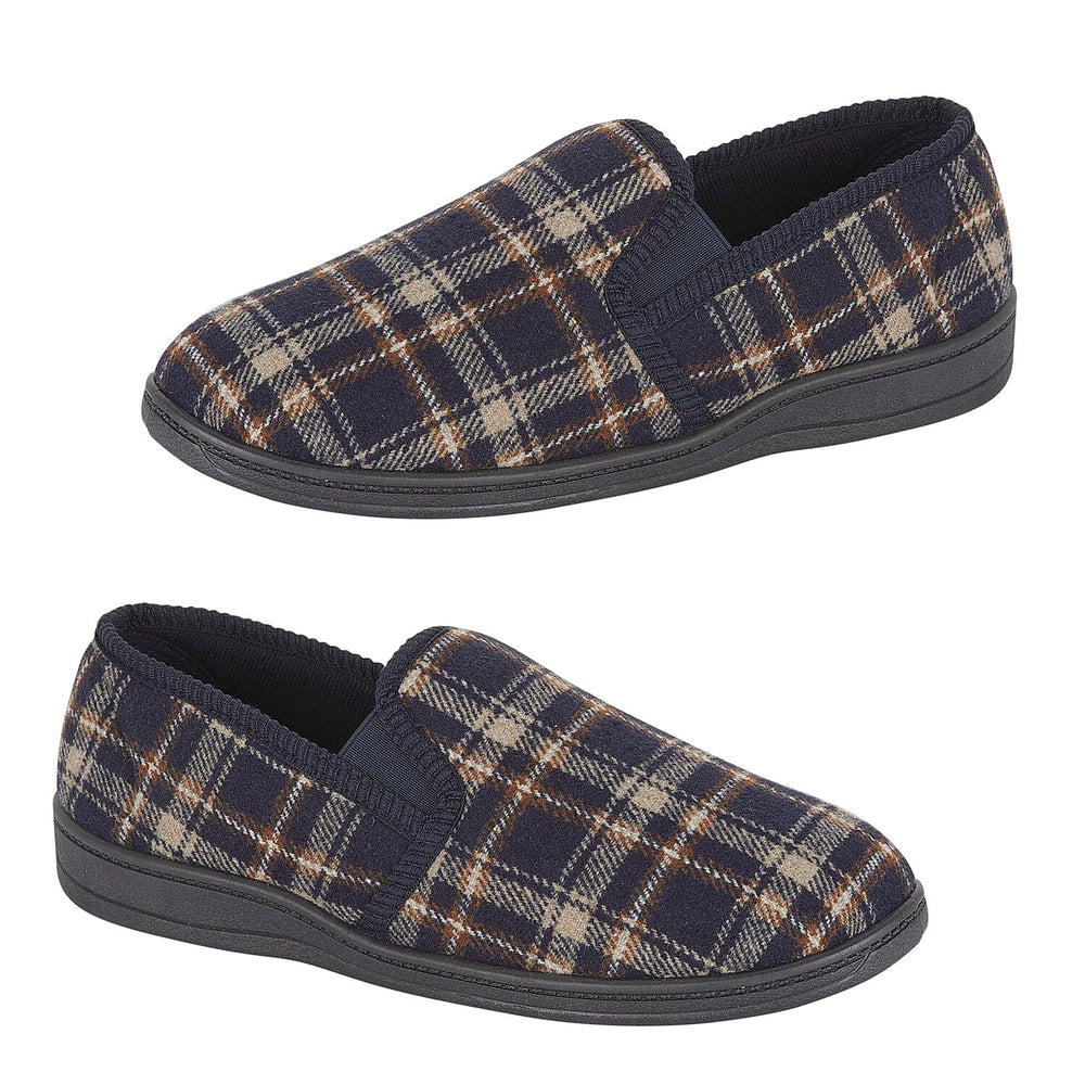 Jo-Joe Carl Mens Checked Slip-On Slippers (Size 10) - Navy