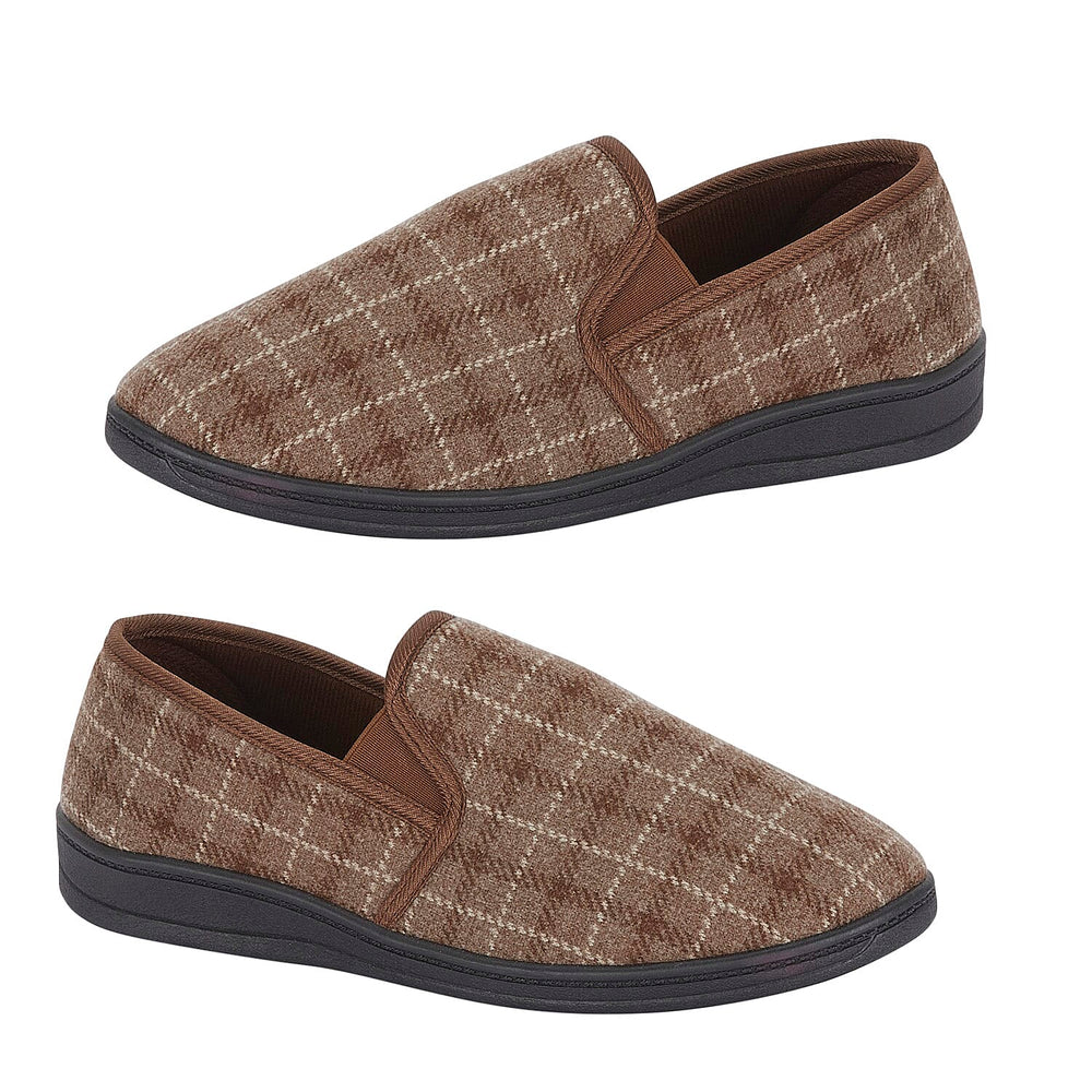 Jo-Joe Gordon Mens Checked Slip-On Slippers (Size 11) - Brown