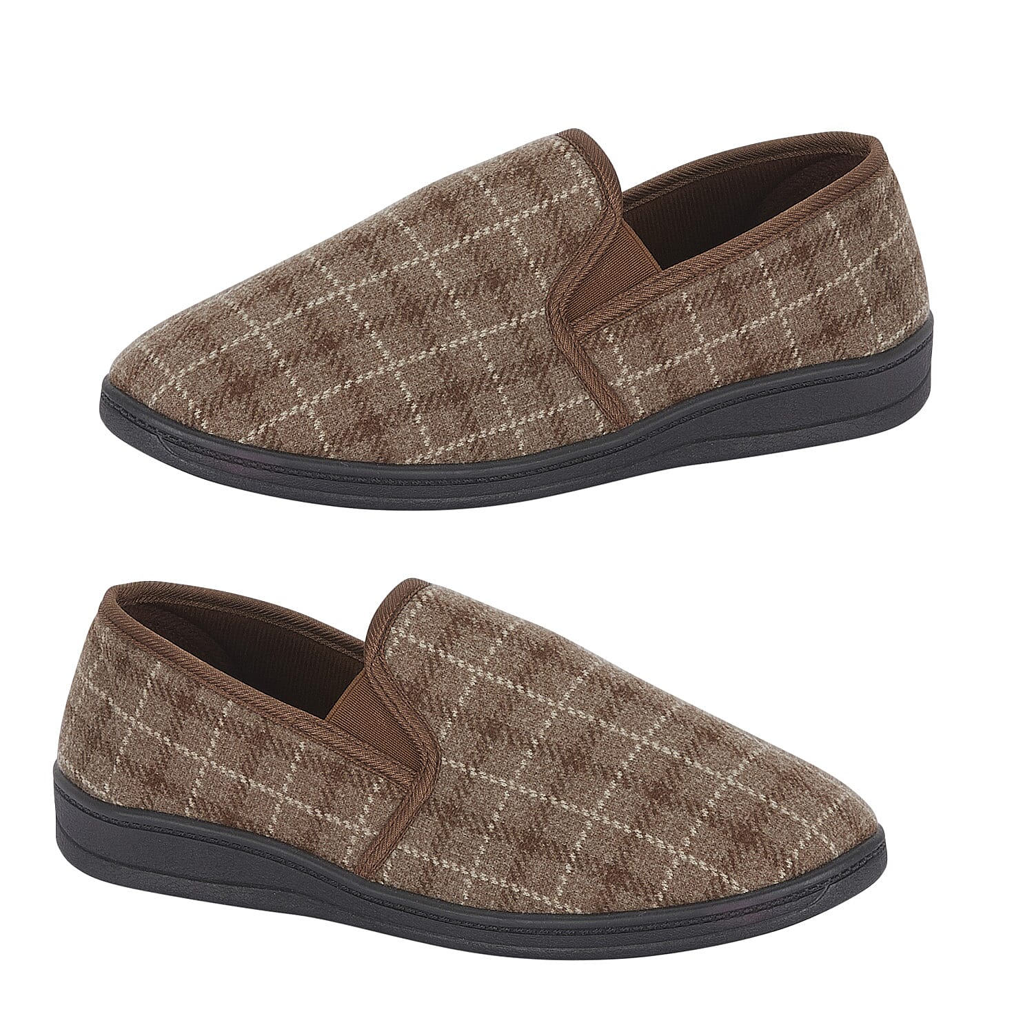 Jo-Joe Gordon Mens Checked Slip-On Slippers (Size 11) - Brown
