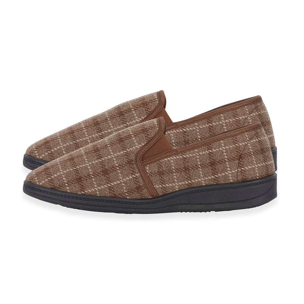 Jo-Joe Gordon Mens Checked Slip-On Slippers (Size 11) - Brown