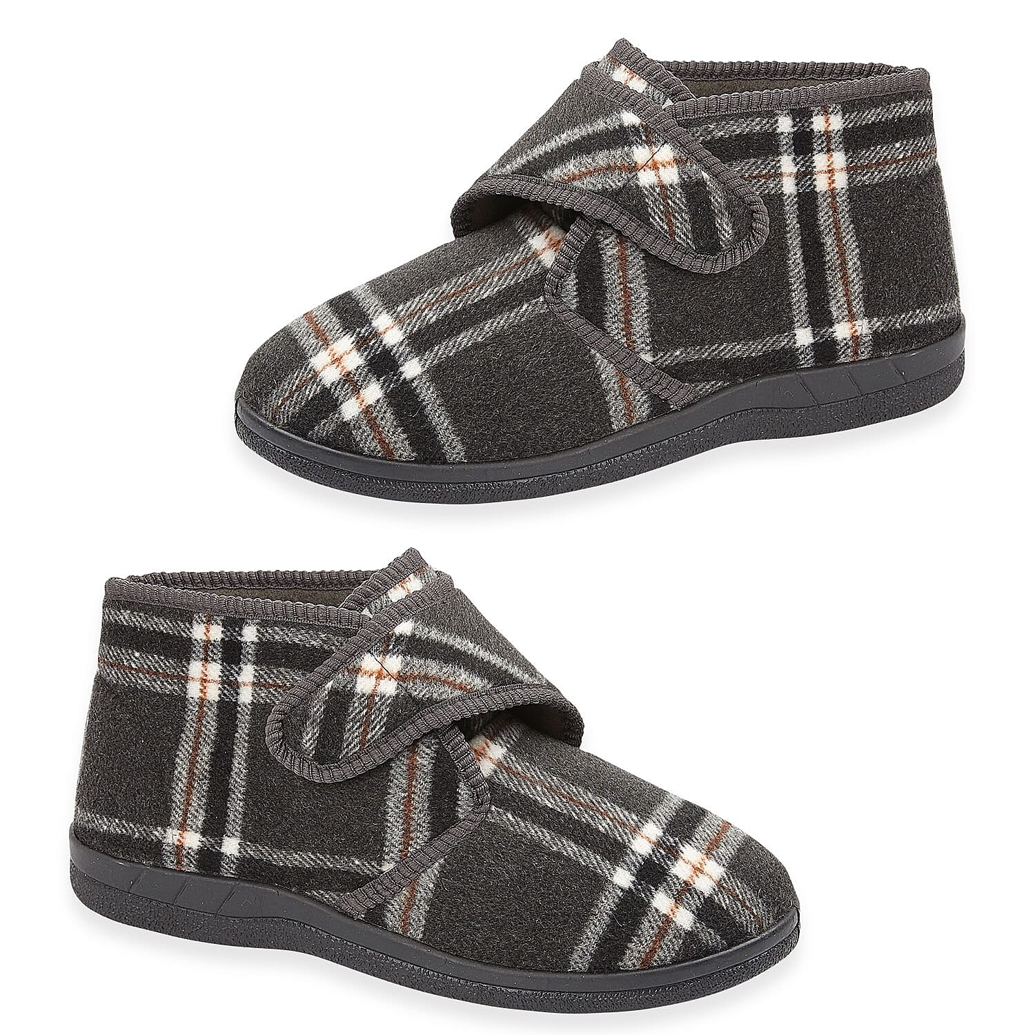 Jo - Joe Mens CECIL Checked Touch - Close Bootee Slippers (Size 7) - Grey