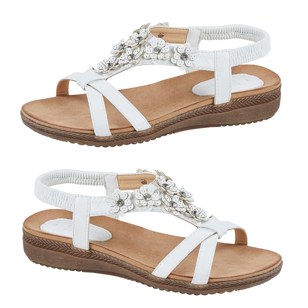 Jo - Joe Naples Cross Over Floral Embellishment Slight Wedge Sandal (Size 4) - White