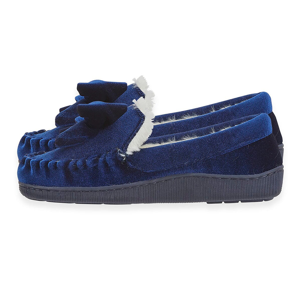 Jo - Joe Velvet Moccasin Slipper with Bow (Size 5) - Navy