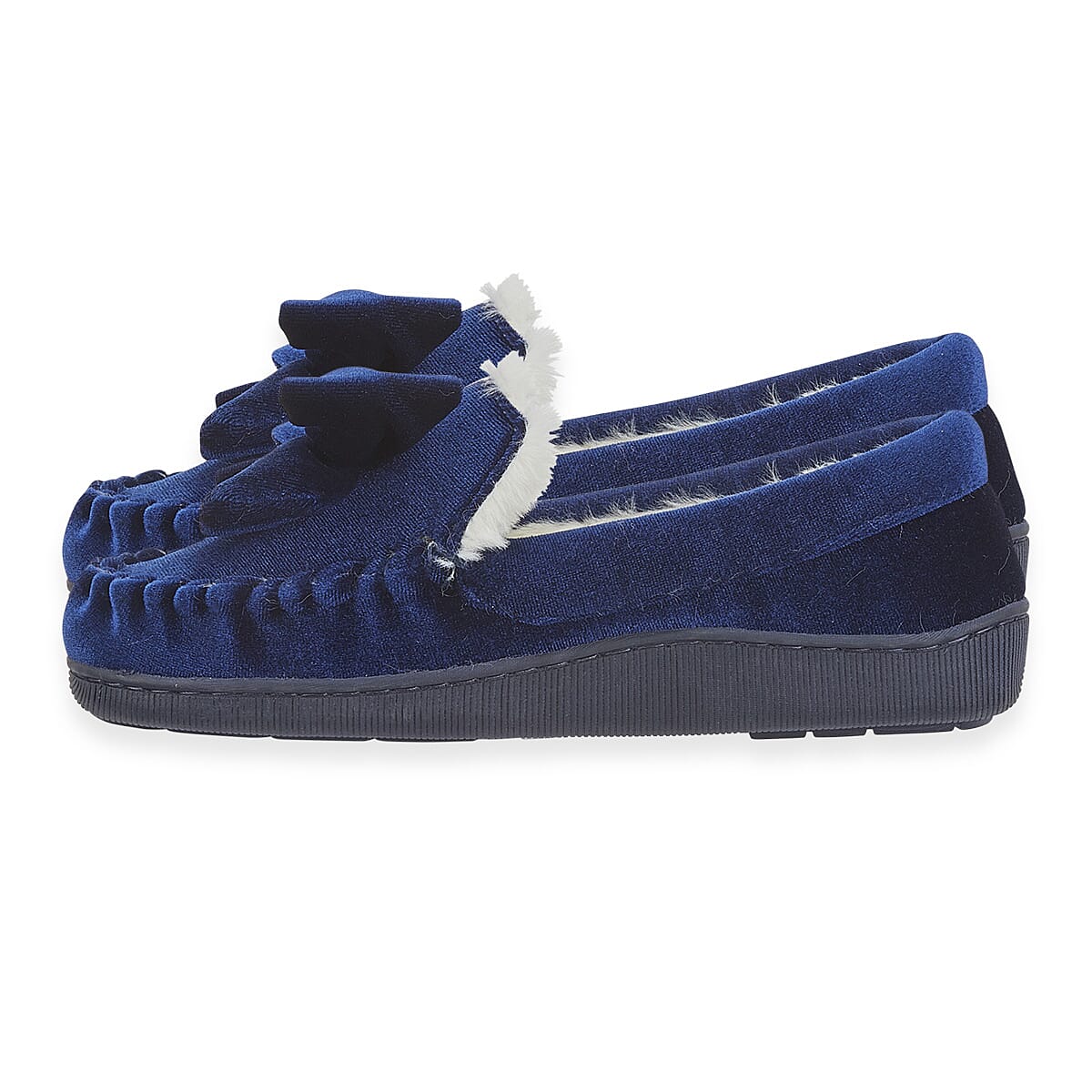 Jo - Joe Velvet Moccasin Slipper with Bow (Size 5) - Navy
