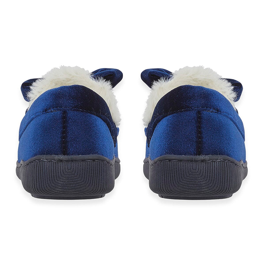 Jo - Joe Velvet Moccasin Slipper with Bow (Size 5) - Navy