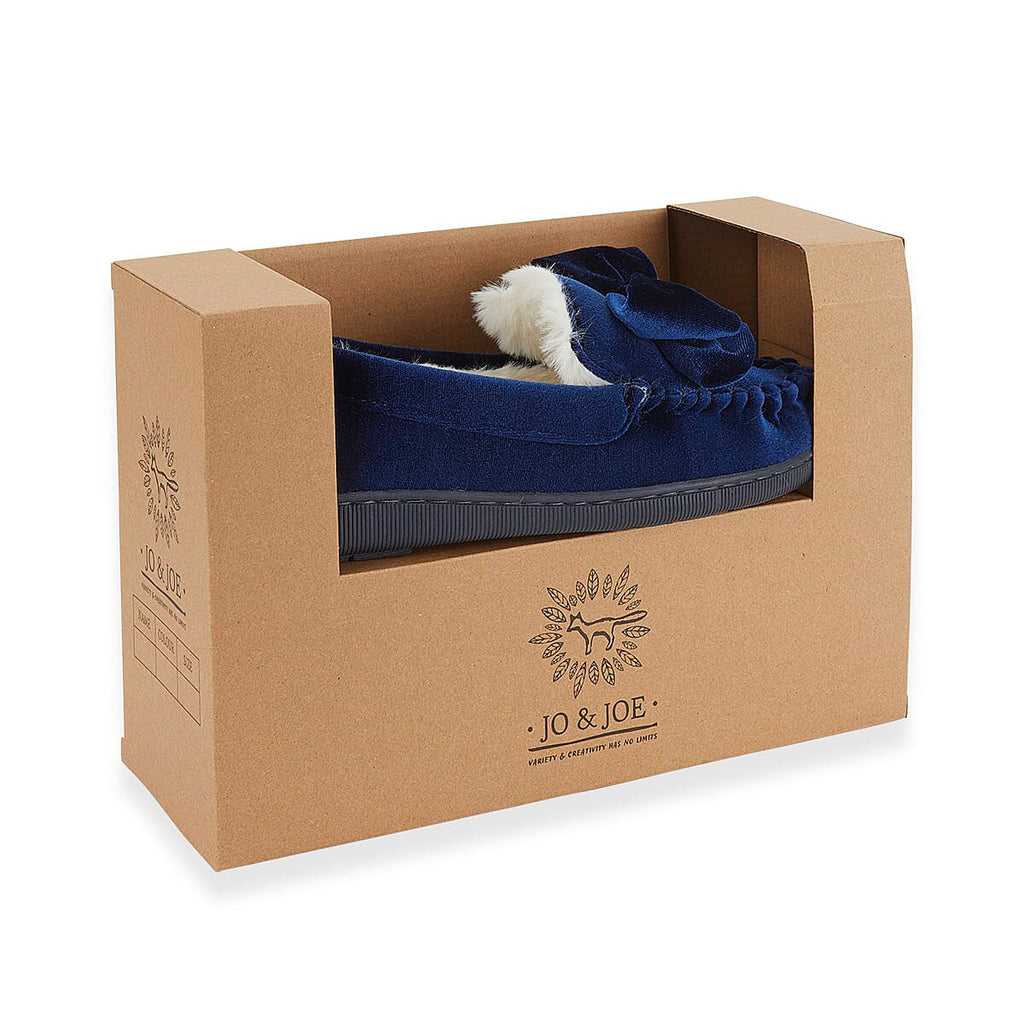 Jo - Joe Velvet Moccasin Slipper with Bow (Size 5) - Navy