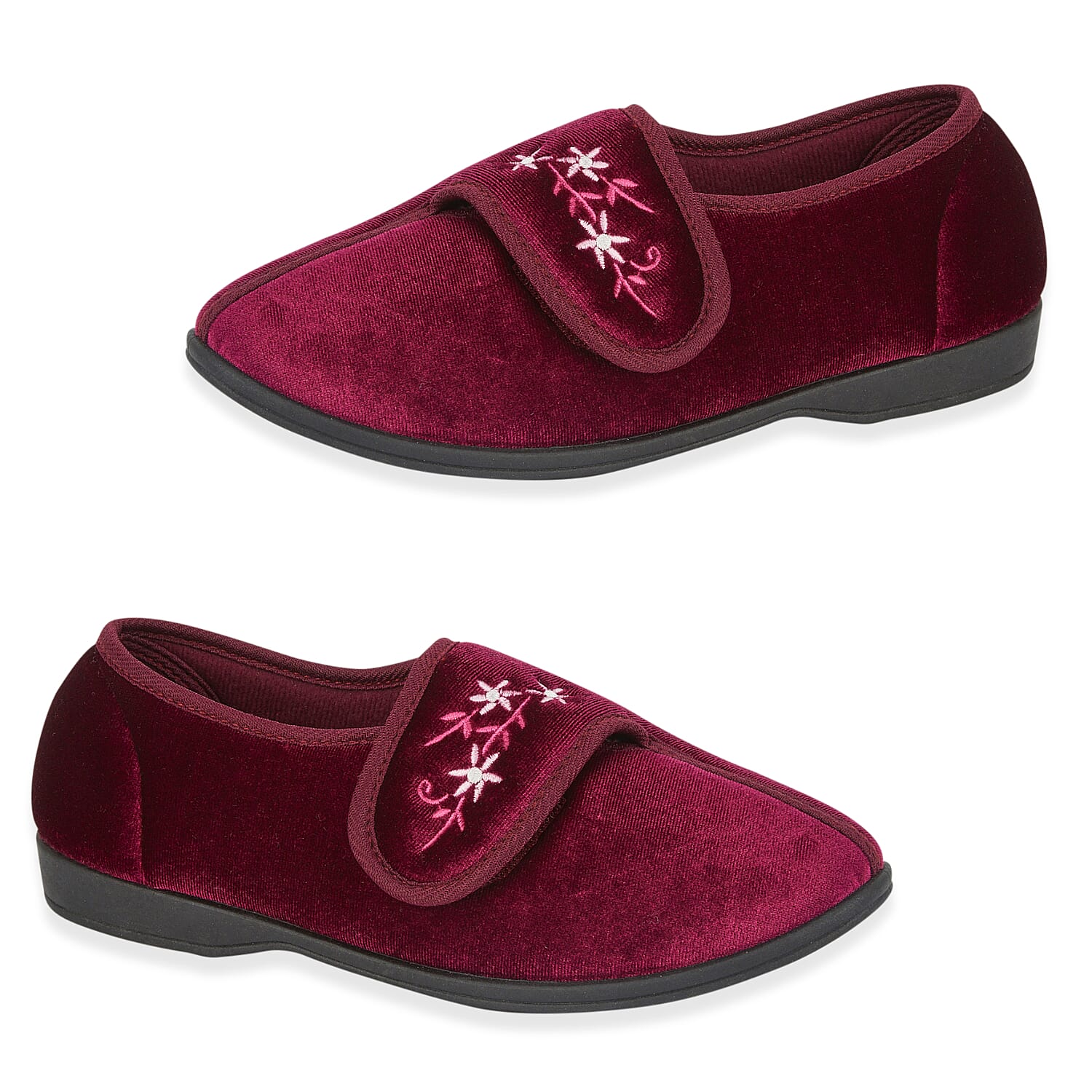Jo - Joe Veronica Ladies Touch and Close Slipper with Floral Embroidery (Size 4) - Wine