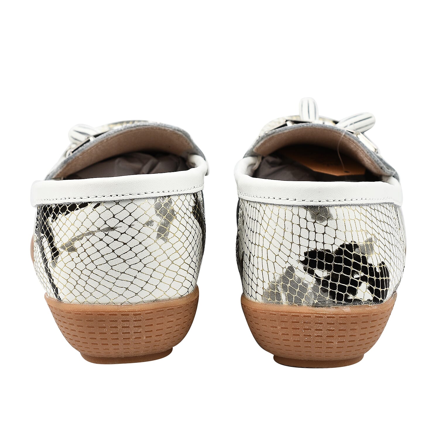 ELSINKI Womens Slip On Leather Animal Print Tassle Loafer (Size 4) - Black & White