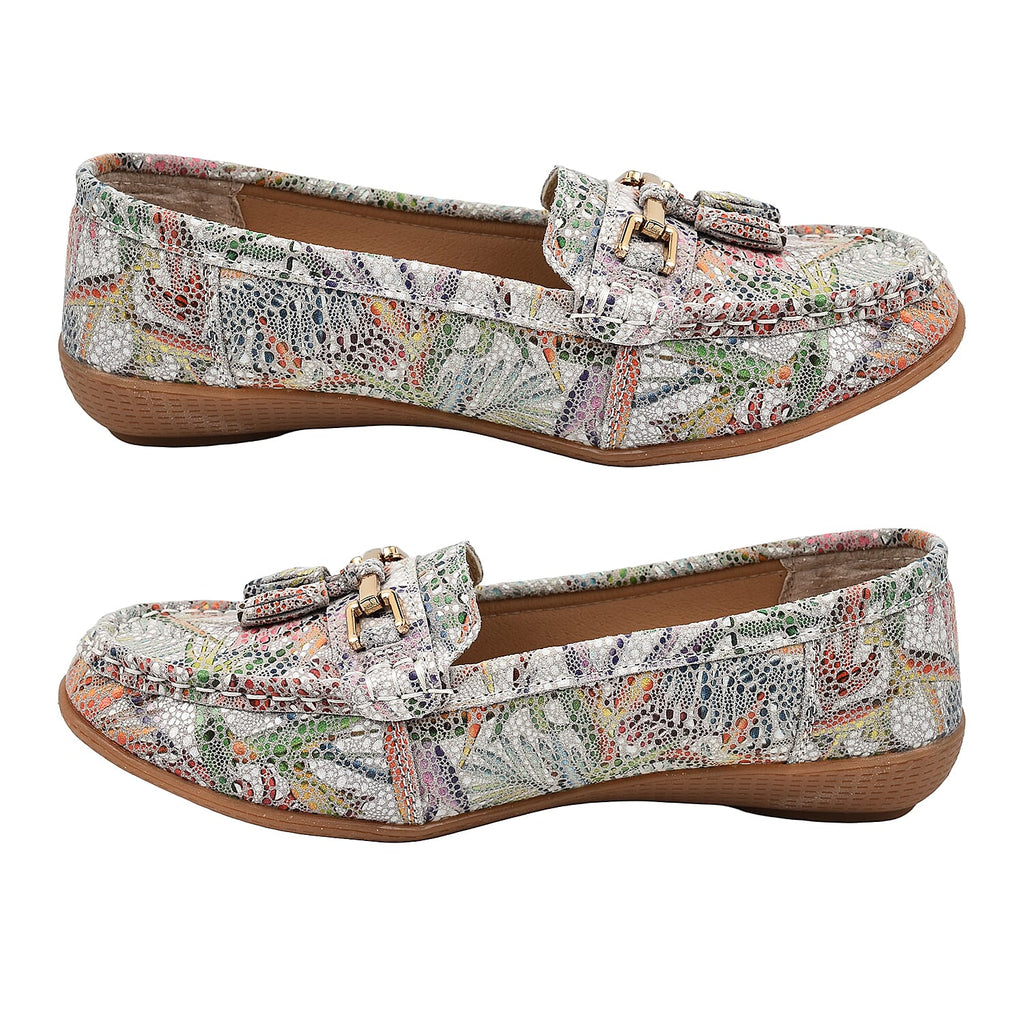 RIO Ladies Floral Suede Printed Tassel Loafer (Size 5) - Multi