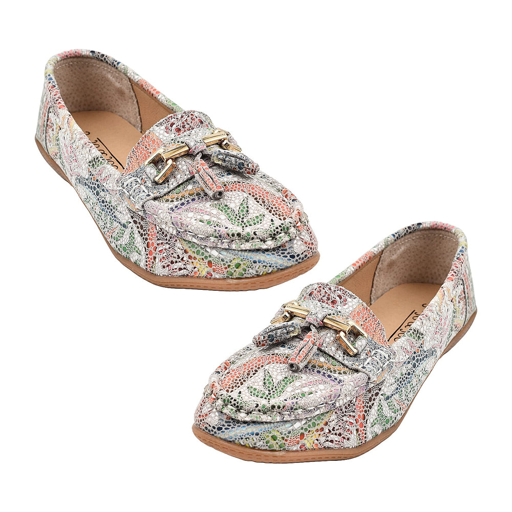 RIO Ladies Floral Suede Printed Tassel Loafer (Size 6) - Multi