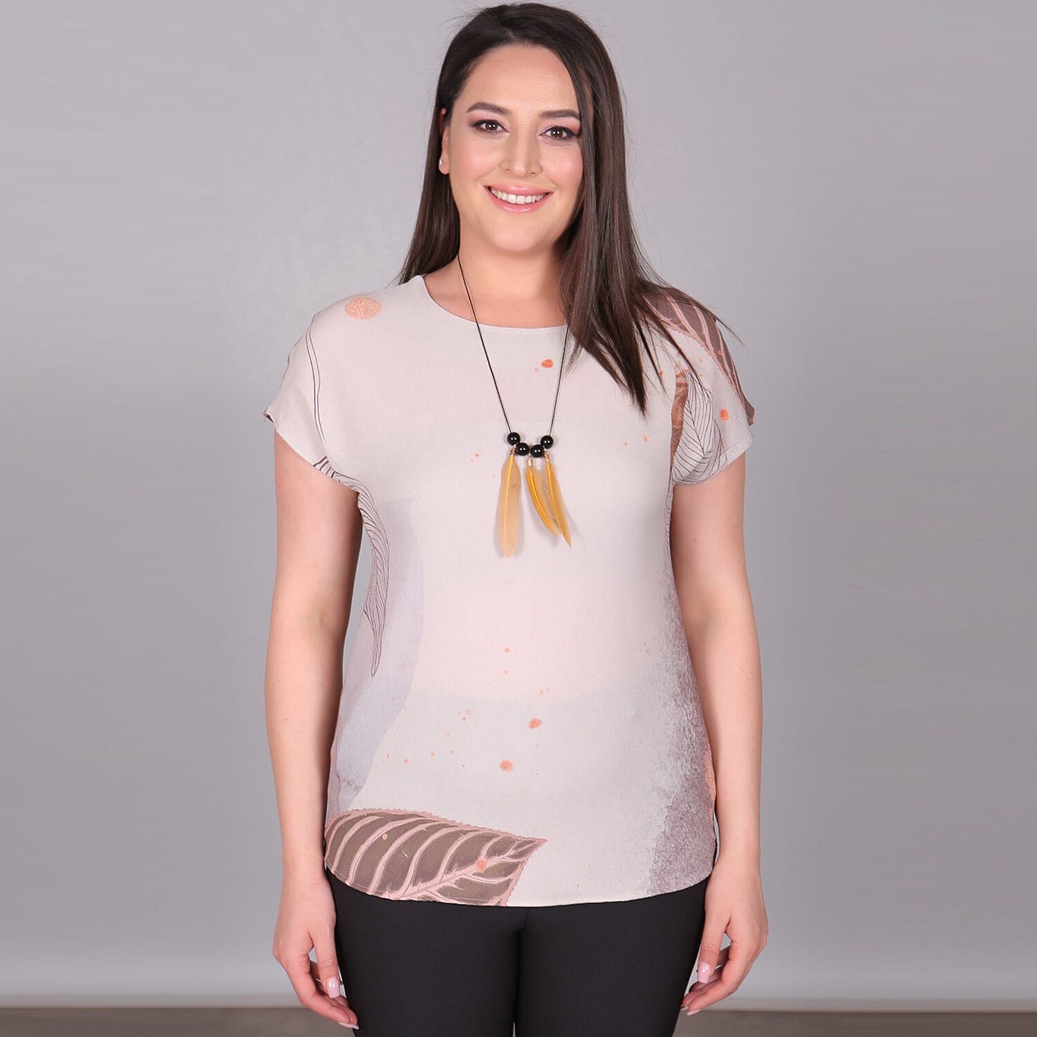 JOVIE Leaf Pattern Low Sleeves Blouse (Size M-L - 10-12) - Mink