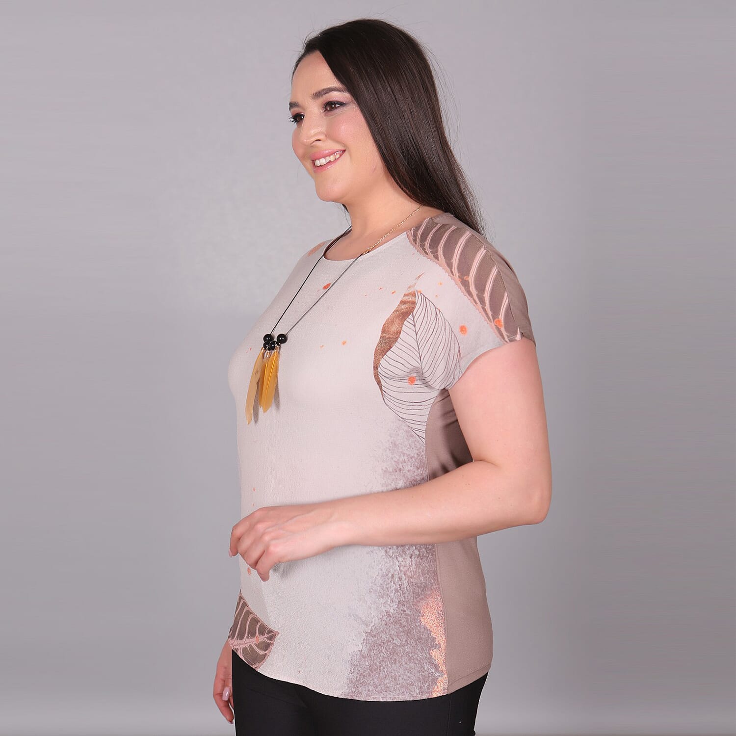 JOVIE Leaf Pattern Low Sleeves Blouse (Size L-XL - 12-14) - Mink