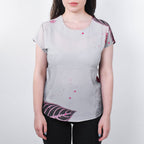 JOVIE Leaf Pattern Low Sleeve Blouse (Size S-M - 8-10) - Burgundy & Light Grey