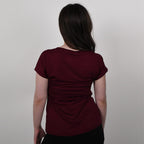 JOVIE Leaf Pattern Low Sleeve Blouse (Size S-M - 8-10) - Burgundy & Light Grey