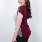 JOVIE Leaf Pattern Low Sleeve Blouse (Size L-XL - 12-14) - Burgundy & Light Grey