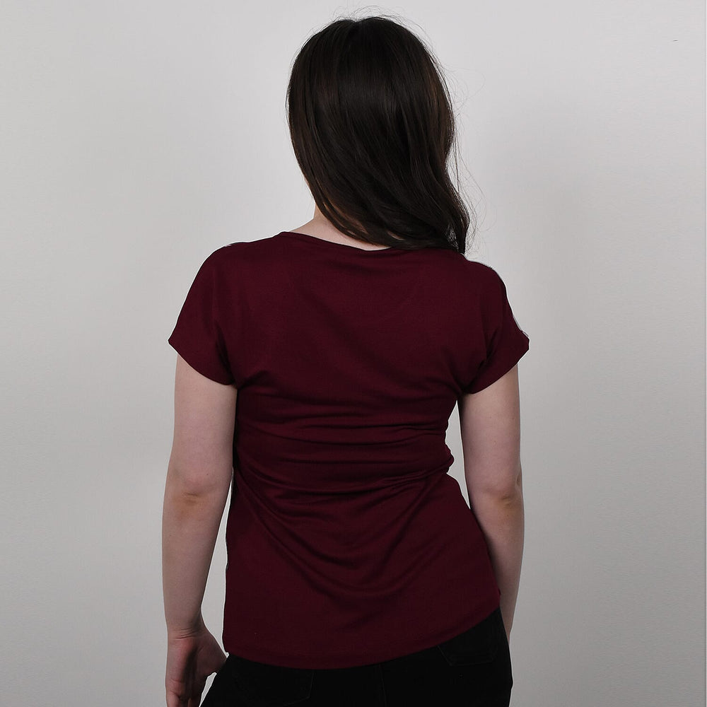 JOVIE Leaf Pattern Low Sleeve Blouse (Size L-XL - 12-14) - Burgundy & Light Grey