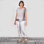 JOVIE Leaf Pattern Low Sleeve Blouse (Size XL-XXL - 14-16) - Burgundy - Light Grey