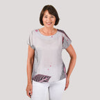 JOVIE Leaf Pattern Low Sleeve Blouse (Size XL-XXL - 14-16) - Burgundy - Light Grey