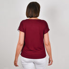 JOVIE Leaf Pattern Low Sleeve Blouse (Size XL-XXL - 14-16) - Burgundy - Light Grey