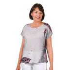 JOVIE Leaf Pattern Low Sleeves Blouse (Size L-XL -12-14) - Mocha & Multi