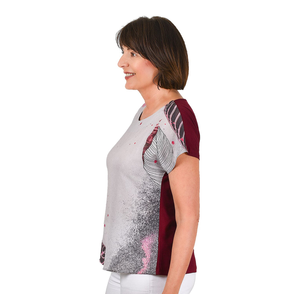 JOVIE Leaf Pattern Low Sleeves Blouse (Size L-XL -12-14) - Mocha & Multi