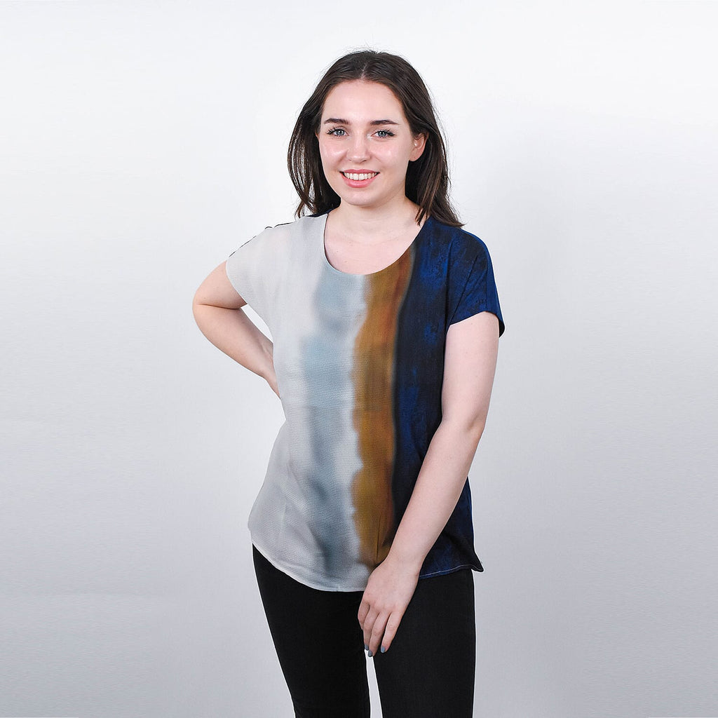 JOVIE Low Sleeve Blouse (Size S - 8) - Navy & Multi