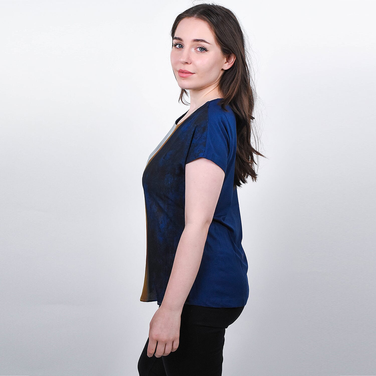 JOVIE Low Sleeve Blouse (Size S - 8) - Navy & Multi