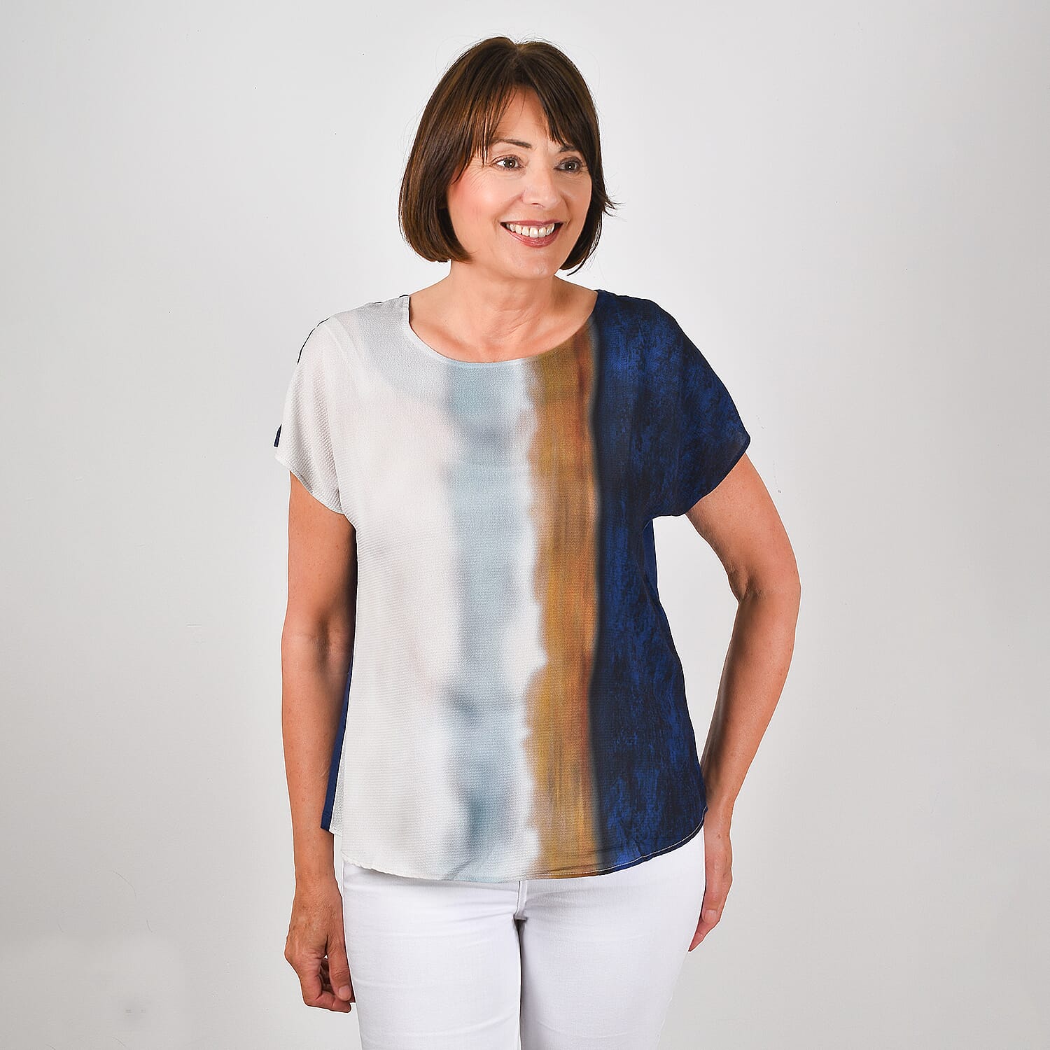 JOVIE Low Sleeves Blouse (Size XL-XXL - 14-16) - Navy & Multi