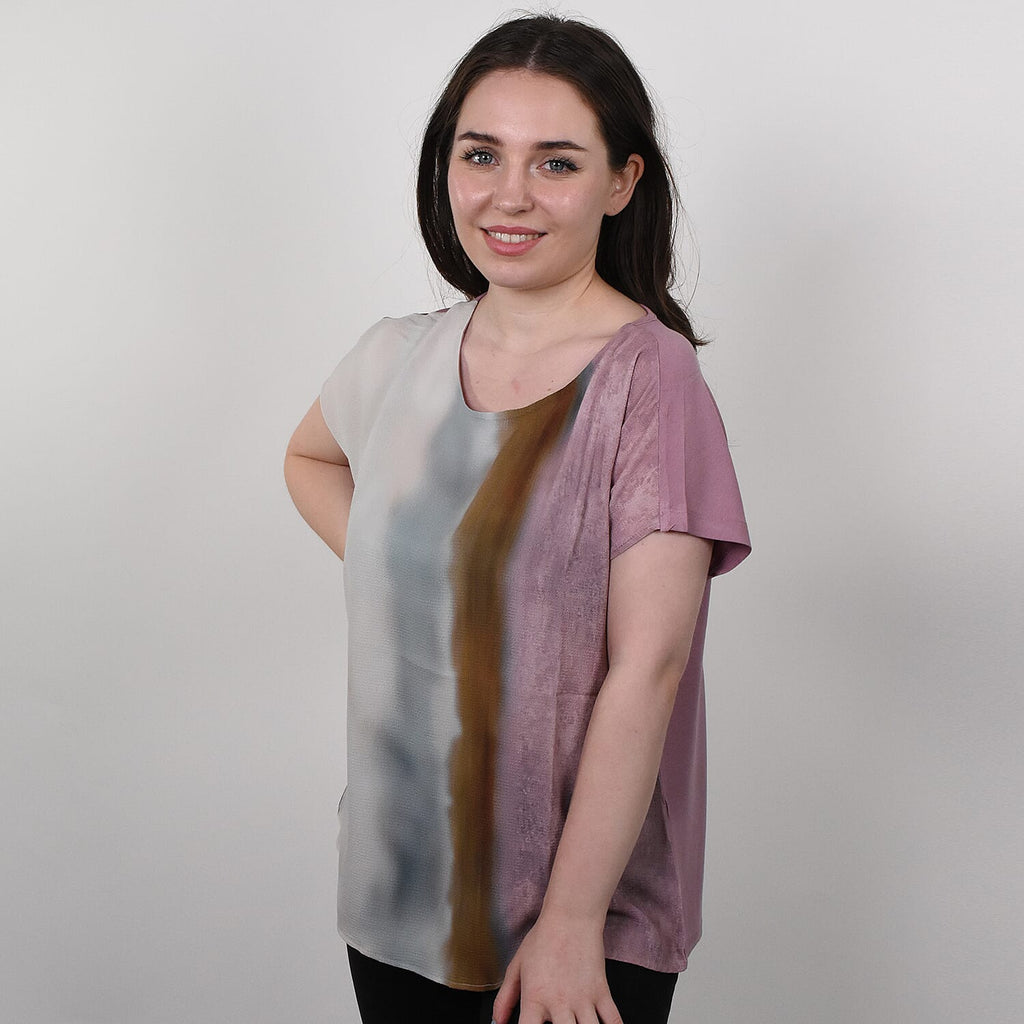 JOVIE Low Sleeve Blouse (Size S - 8) - Dusty Pink & Multi