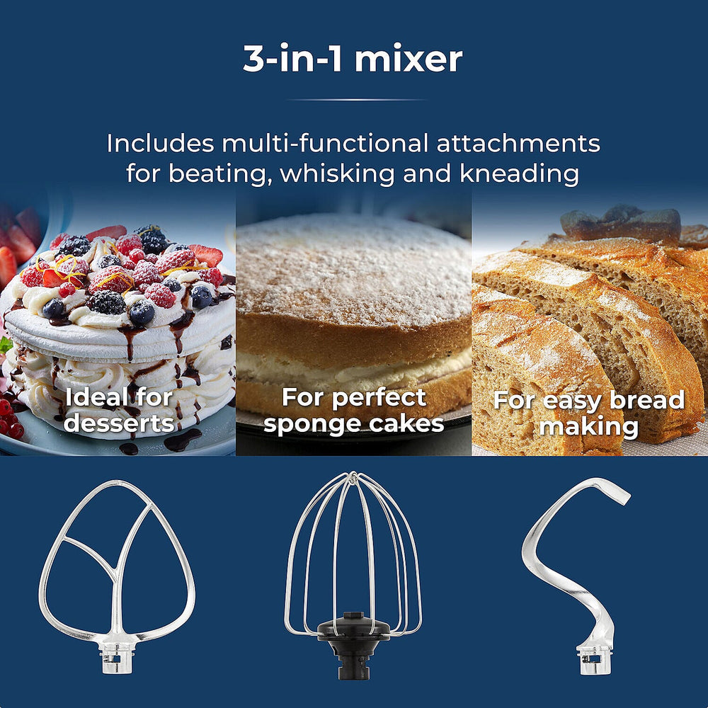 TOWER 3 in 1 Stand Mixer, 5 Litre Glass Bowl with 6 Speeds and Pulse Setting - 1000W