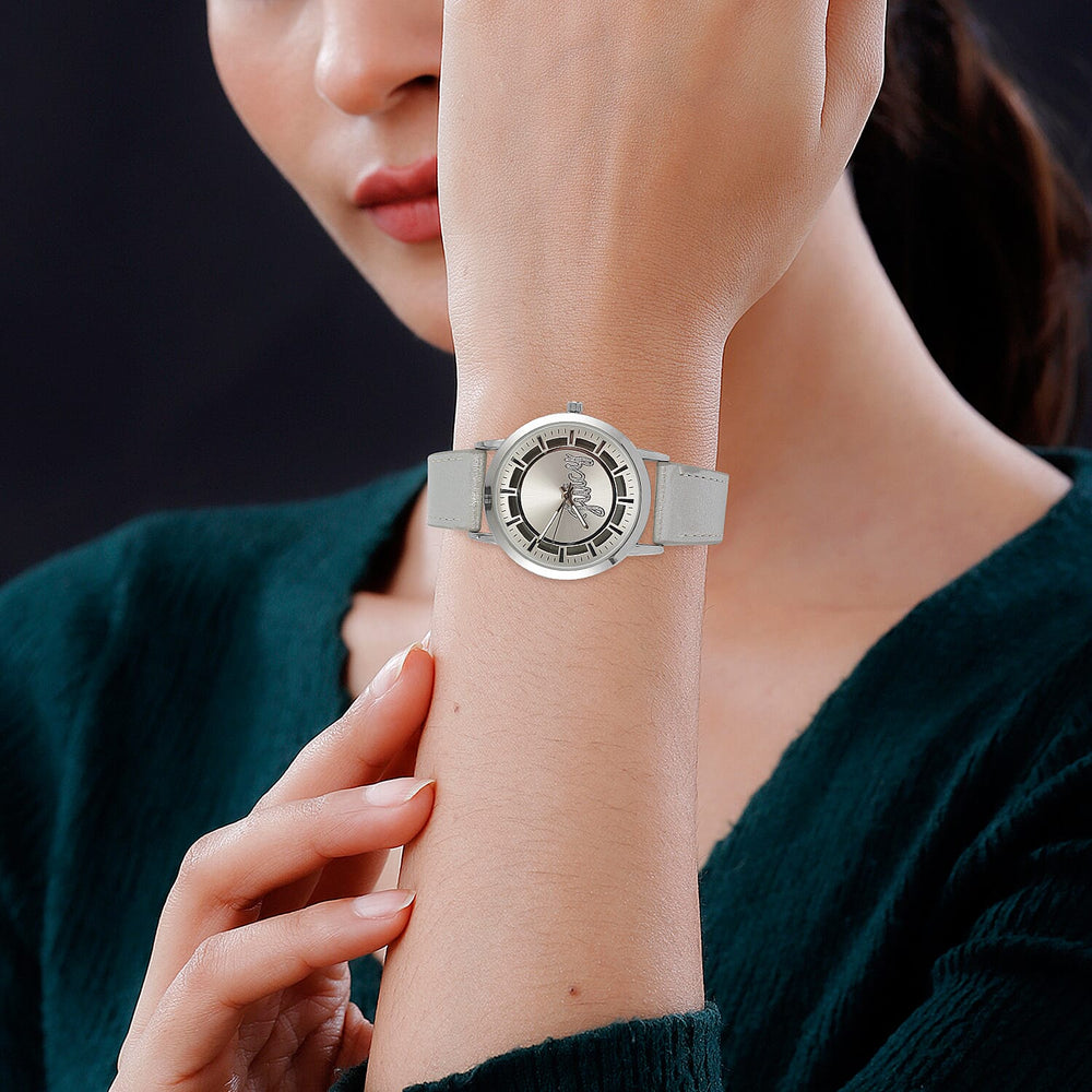 Ladies Watch in Mineral Glass with Leather Strap - Silver