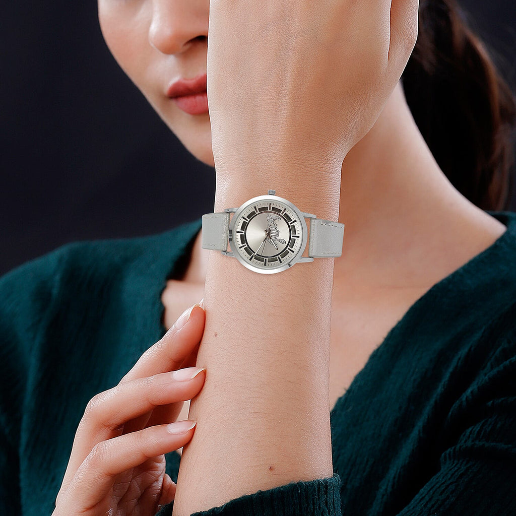 Ladies Watch in Mineral Glass with Leather Strap - Silver