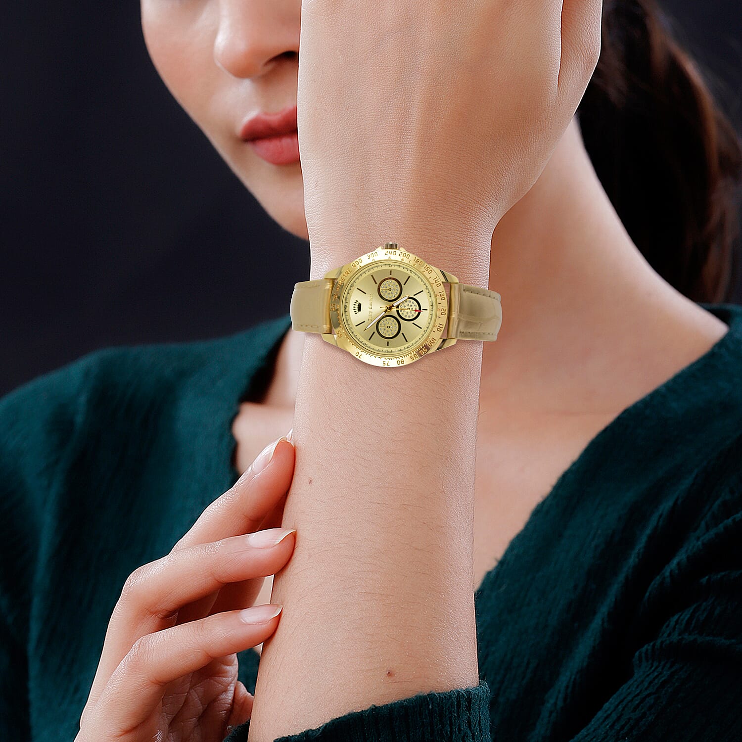 Juicy Couture Ladies Watch in Mineral Glass with Vegan Leather Strap - Gold