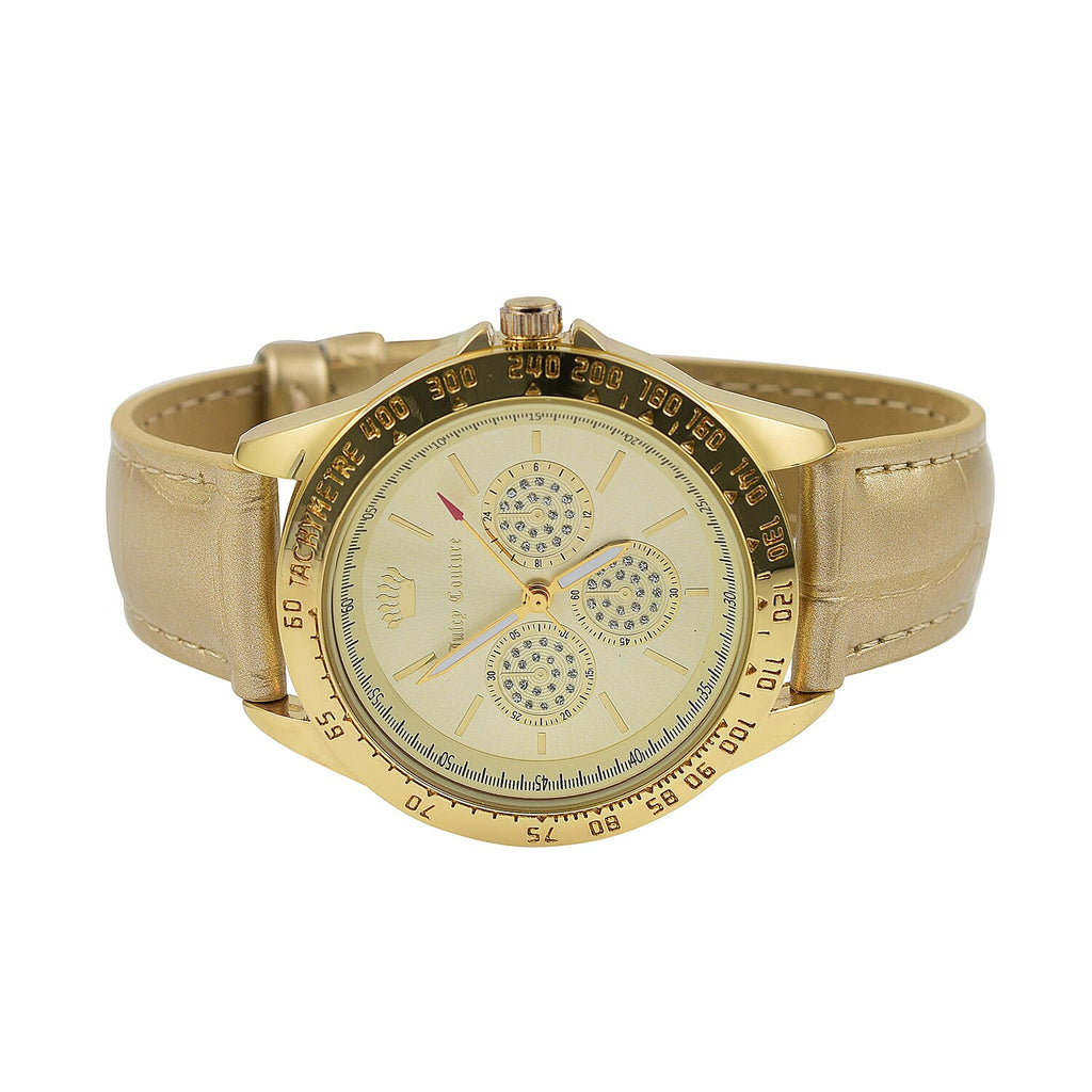 Juicy Couture Ladies Watch in Mineral Glass with Vegan Leather Strap - Gold