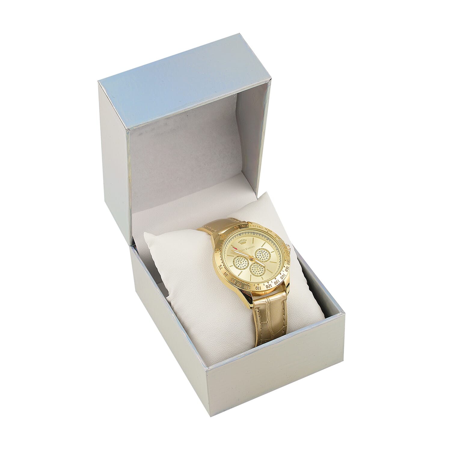 Juicy Couture Ladies Watch in Mineral Glass with Vegan Leather Strap - Gold