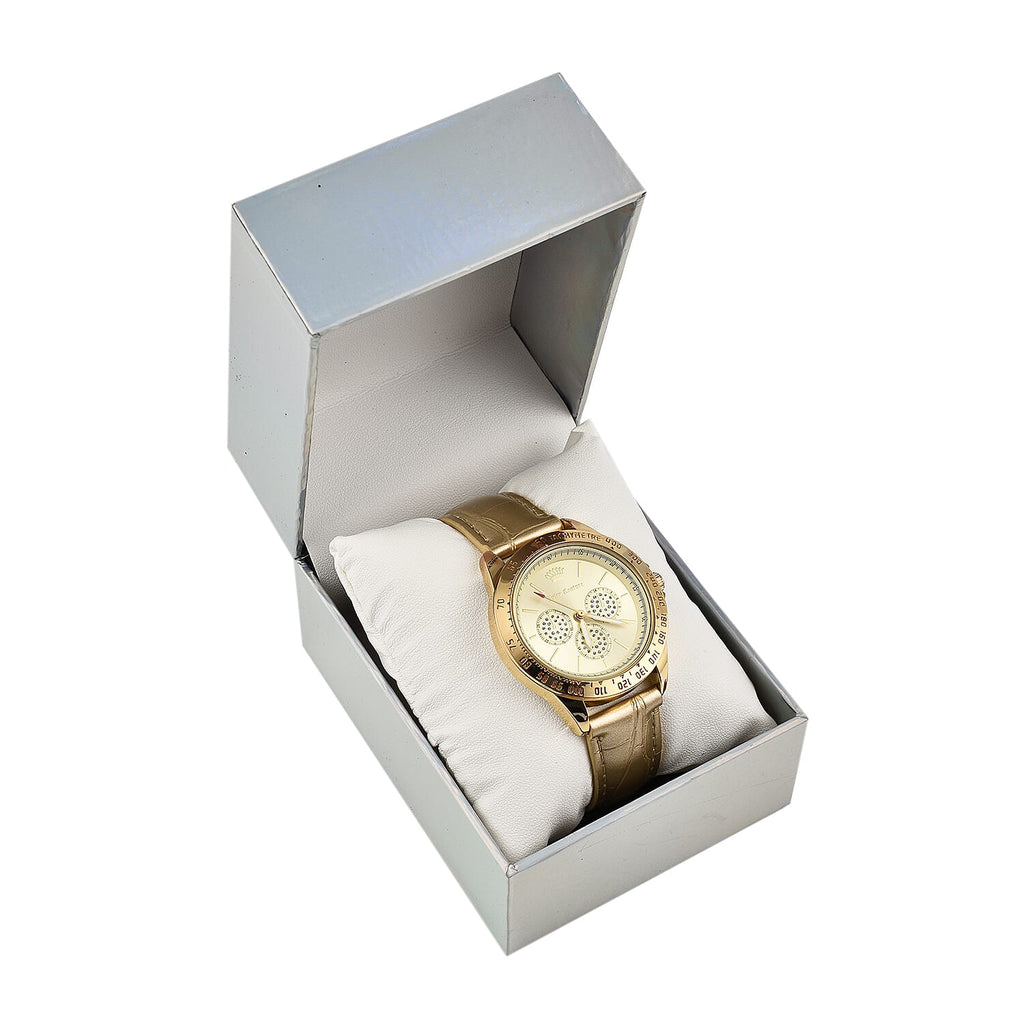 Juicy Couture Ladies Watch in Mineral Glass with Vegan Leather Strap - Gold