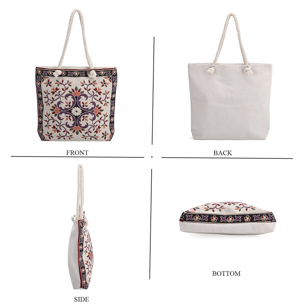 Set of 2 Ethnic Print Jute Tote Bags with Rope Handles - Multicolor