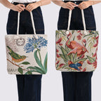 Set of 2 Flamingo - Bird Print Jute Tote Bags with Rope Handles - Beige