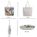 Set of 2 Flamingo - Bird Print Jute Tote Bags with Rope Handles - Beige