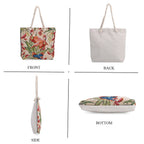 Set of 2 Flamingo - Bird Print Jute Tote Bags with Rope Handles - Beige