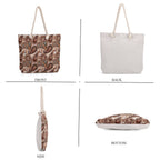 Set of 2 Paisley Print Jute Tote Bags with Rope Handles -  Black - Beige