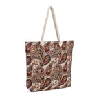 Set of 2 Paisley Print Jute Tote Bags with Rope Handles -  Black - Beige