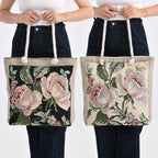 Jute Rose Tote Bag (Size 46x9x41 cm) - Black White & Black White