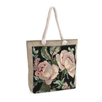 Jute Rose Tote Bag (Size 46x9x41 cm) - Black White & Black White