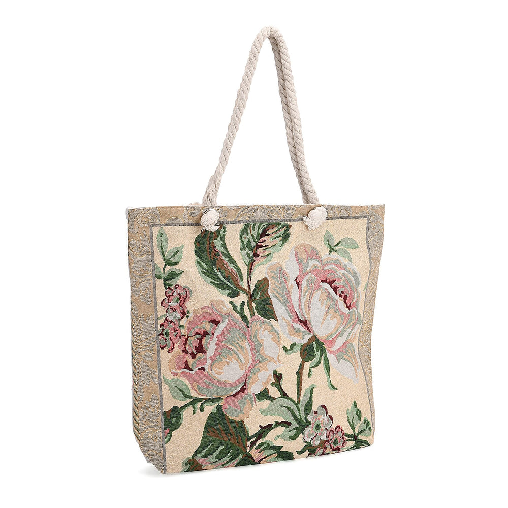 Jute Rose Tote Bag (Size 46x9x41 cm) - Black White & Black White