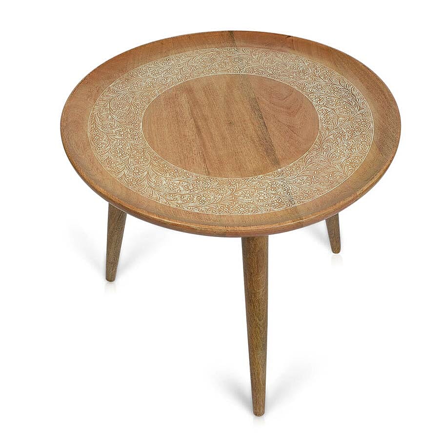 One Time Deal NAKKASHI Hand Carved Mango Wood Coffee Table (45x45x45cm) - White Finish